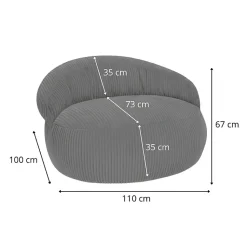 Pouf XXL déhoussable en velours côtelé BANANAIR 110x100 cm gris foncé