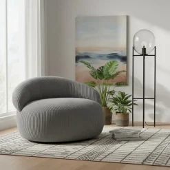 Pouf XXL déhoussable en velours côtelé BANANAIR 110x100 cm gris foncé