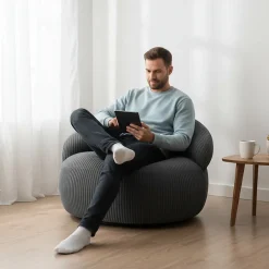 Pouf XXL déhoussable en velours côtelé BANANAIR 110x100 cm gris foncé