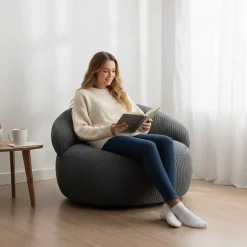 Pouf XXL déhoussable en velours côtelé BANANAIR 110x100 cm gris foncé