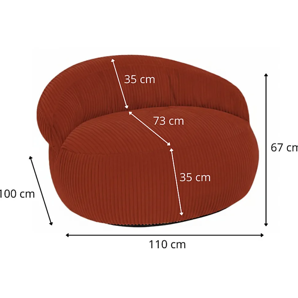 Pouf XXL déhoussable en velours côtelé BANANAIR 110x100 cm rouge brique