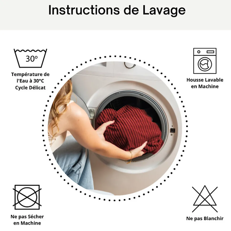 Pouf XXL déhoussable en velours côtelé BANANAIR 110x100 cm rouge brique