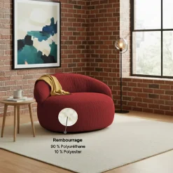 Pouf XXL déhoussable en velours côtelé BANANAIR 110x100 cm rouge brique