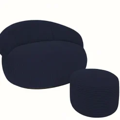 Pouf XXL déhoussable en velours côtelé BANANAIR 110x100 cm + repose-pieds bleu foncé