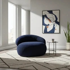 Pouf XXL déhoussable en velours côtelé BANANAIR 110x100 cm bleu foncé