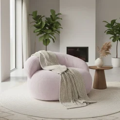 Pouf XXL déhoussable en velours côtelé BANANAIR 110x100 cm rose