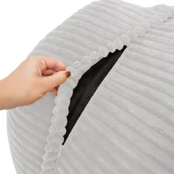 Pouf XXL déhoussable en velours côtelé BANANAIR 110x100 cm gris clair