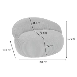 Pouf XXL déhoussable en velours côtelé BANANAIR 110x100 cm gris clair
