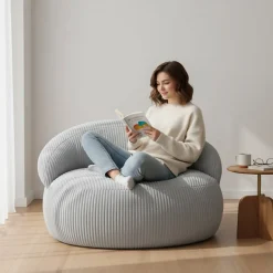 Pouf XXL déhoussable en velours côtelé BANANAIR 110x100 cm gris clair
