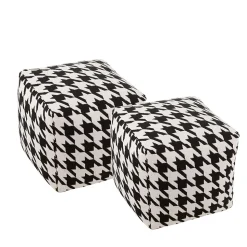 Poufs carrés pied-de-poule large noir et blanc (lot de 2) - POULEA