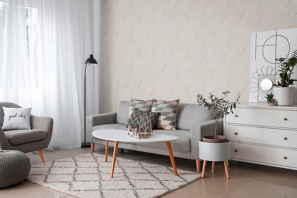 Profhome 393361-GU Papier peint aspect pierre carrelage texturé et des accents métalliques 5,33 m2