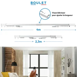 Rail à rideaux motorisé extensible 230 à 400 cm aluminium - Alimentation secteur
