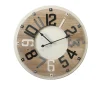 Rebecca Mobili Horloge de Décor Chambre Ronde Bois Metal Beige Marron 50x50x4,5