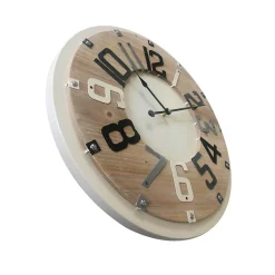 Rebecca Mobili Horloge de Décor Chambre Ronde Bois Metal Beige Marron 50x50x4,5