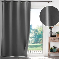 Rideau à œillets 135 x 260 cm 100% occultant Tissu chambray uni Anthracite