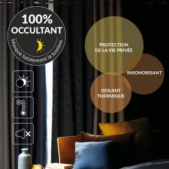 Rideau à œillets 135 x 260 cm 100% occultant Tissu chambray uni Anthracite