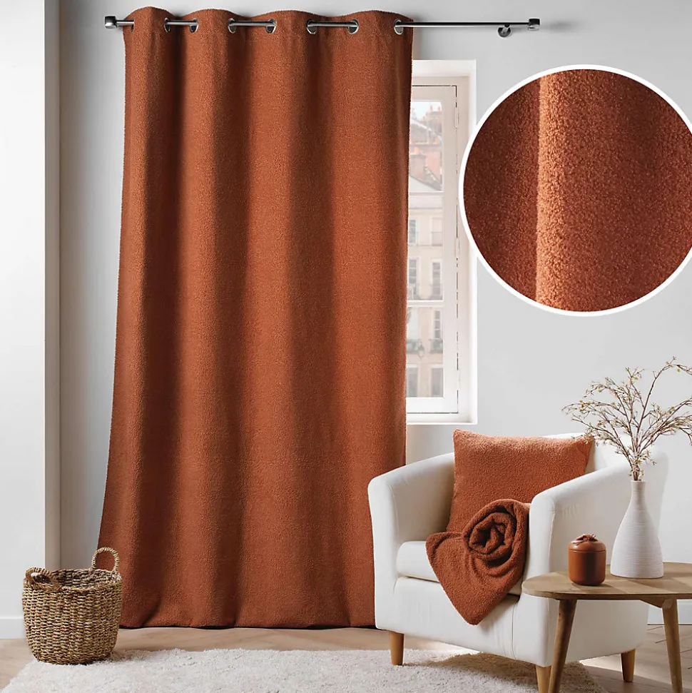 Rideau à Œillets 140 x 240 cm Bouclette Unie Wooly Terracotta
