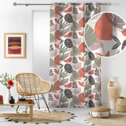 Rideau à œillets 140 x 240 cm Coton imprimé BIANCA Motif feuillage tendance
