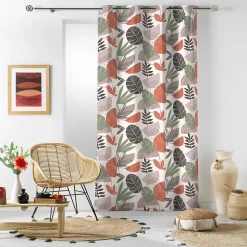 Rideau à œillets 140 x 240 cm Coton imprimé BIANCA Motif feuillage tendance