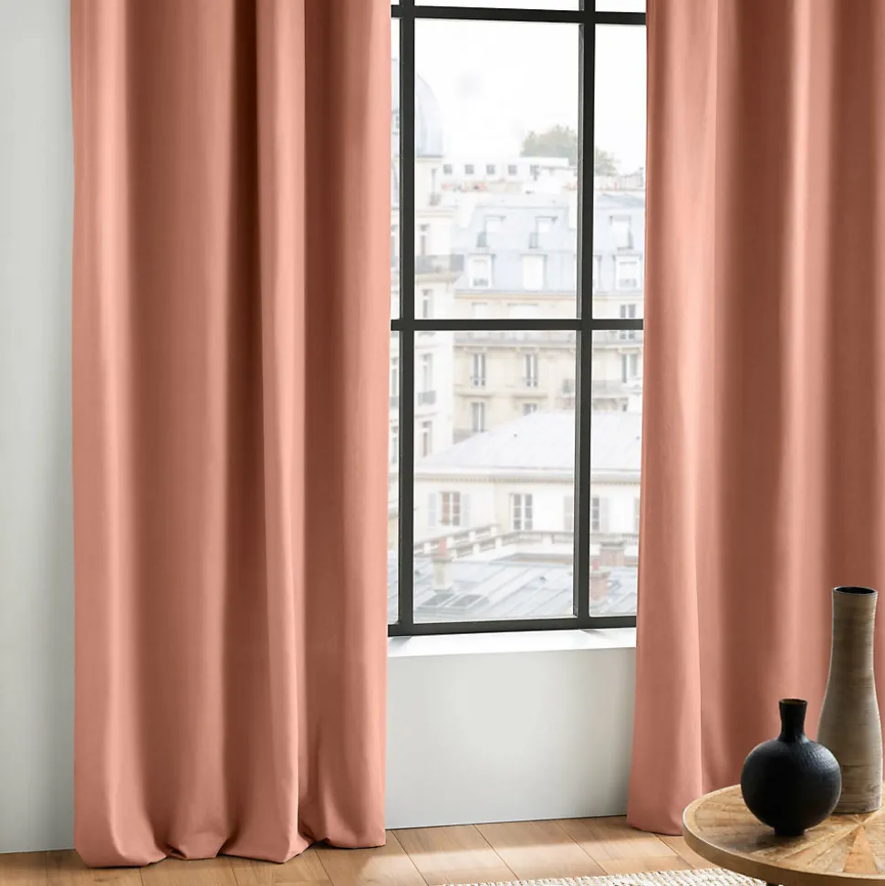 Rideau à Œillets 140 x 240 cm Coton Uni Panama Rose Poudré