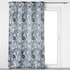 Rideau à œillets 140 x 260 cm Jacquard FAGGY Bleu Motif feuillage élégant