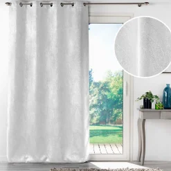 Rideau à œillets 135 x 280 cm occultant velours frappé Mélodie grande hauteur Blanc