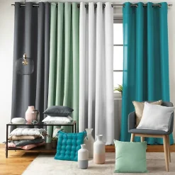 Rideau À Œillets 140 x 260 cm Polyester Uni Essentiel Bleu pétrole