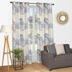 Rideau à œillets effet lin imprimé feuilles et palmiers gris L.240 x l.140cm Dylrev
