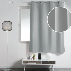 Rideau à œillets petite hauteur 140 x 180 cm polyester uni essentiel Gris