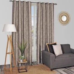 Rideau à œillets tissé jacquard feuilles noires L.240 x l.140cm Dylrev