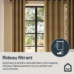 Rideau à œillets uni effet froissé Castellano jaune moutarde L.260 x l.140 GoodHome