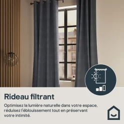 Rideau à œillets uni effet froissé Castellano gris anthracite L.260 x l.140 GoodHome