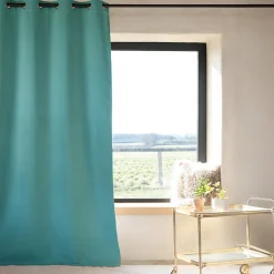 Rideau 100% occultant thermique phonique chiné (135x260 cm - Turquoise)