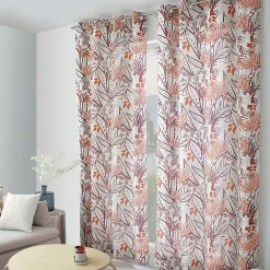 Rideau à oeillets coloré motif exotique (140x240 cm - Terracotta)