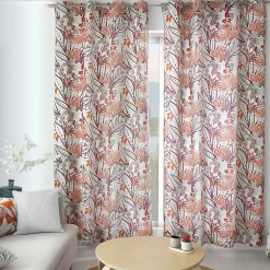 Rideau à oeillets coloré motif exotique (140x240 cm - Terracotta)