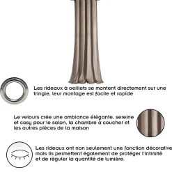 Rideau à oeillets en velours occultant Beige 140x250 cm