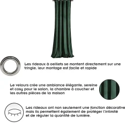 Rideau à oeillets en velours occultant Vert bouteille 140x250 cm
