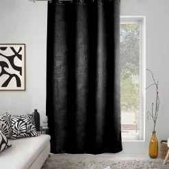 Rideau à oeillets occultant imprimé géométrique (140x240 cm - Noir)