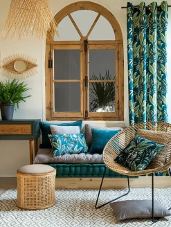 Rideau à oeillets velours imprimé jungle vert L.250 x l.135cm Deco&co