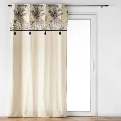 Rideau a oeillets 140 x 240 cm polycoton + pompons Papaya