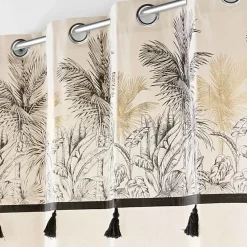 Rideau a oeillets 140 x 240 cm polycoton + pompons Papaya