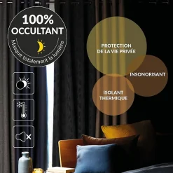 Rideau a oeillets 140 x 180 cm 100% occultant thermique Crepuscule Bleu