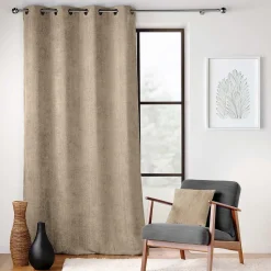 RIDEAU A OEILLETS 140 x 260 CM VELOURS CHENILLE LEO SABLE - 140x260cm - Sable