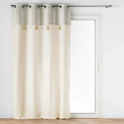 Rideau a oeillets 140 x 240 cm poly-coton + haut tissé + pompon Island