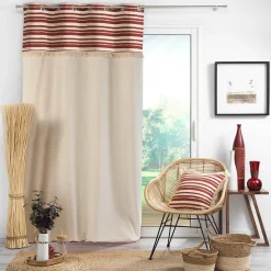 RIDEAU A OEILLETS 140 x 240 CM COTON UNI FRANGES TERRACOTTA - 140x240cm - Terre cuite