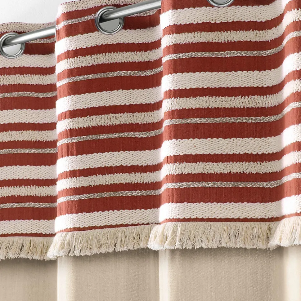 RIDEAU A OEILLETS 140 x 240 CM COTON UNI FRANGES TERRACOTTA - 140x240cm - Terre cuite