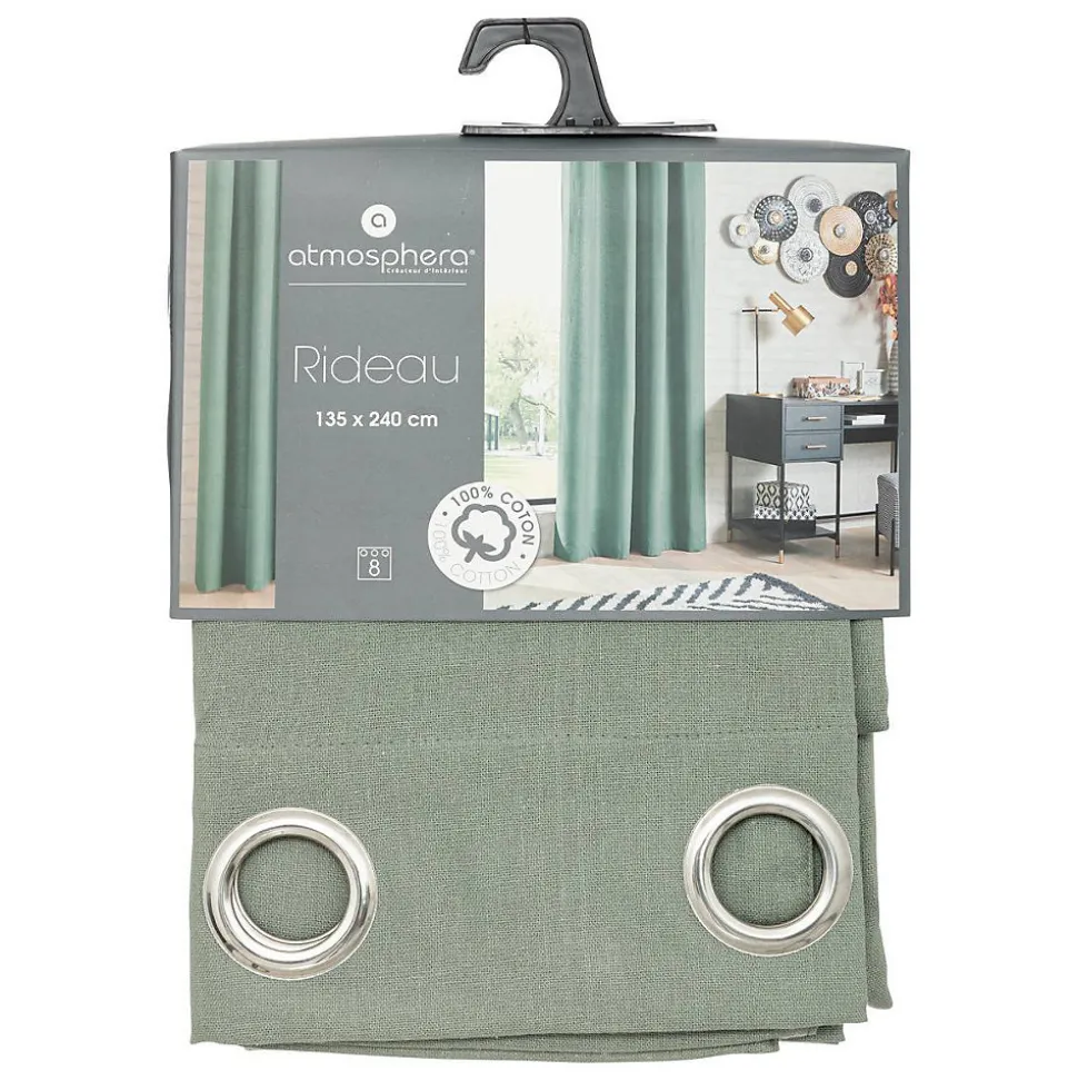 Rideau Anjali en coton & métal 135x240cm vert céladon - Atmosphera