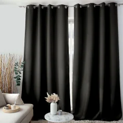 Rideau Anti-Feu Occultant avec Œillets, Noir, 140x260cm, Catégorie Ignifugé M1, Collection Flamme, CMADECO