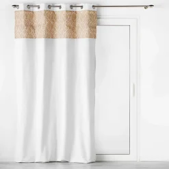 Rideau bi-matière avec toile de jute imprimée (140x240 cm - Blanc)