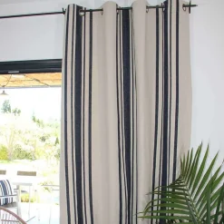 Rideau coton épais Rustique à oeillets (150x250 cm - Bleu Foncé)